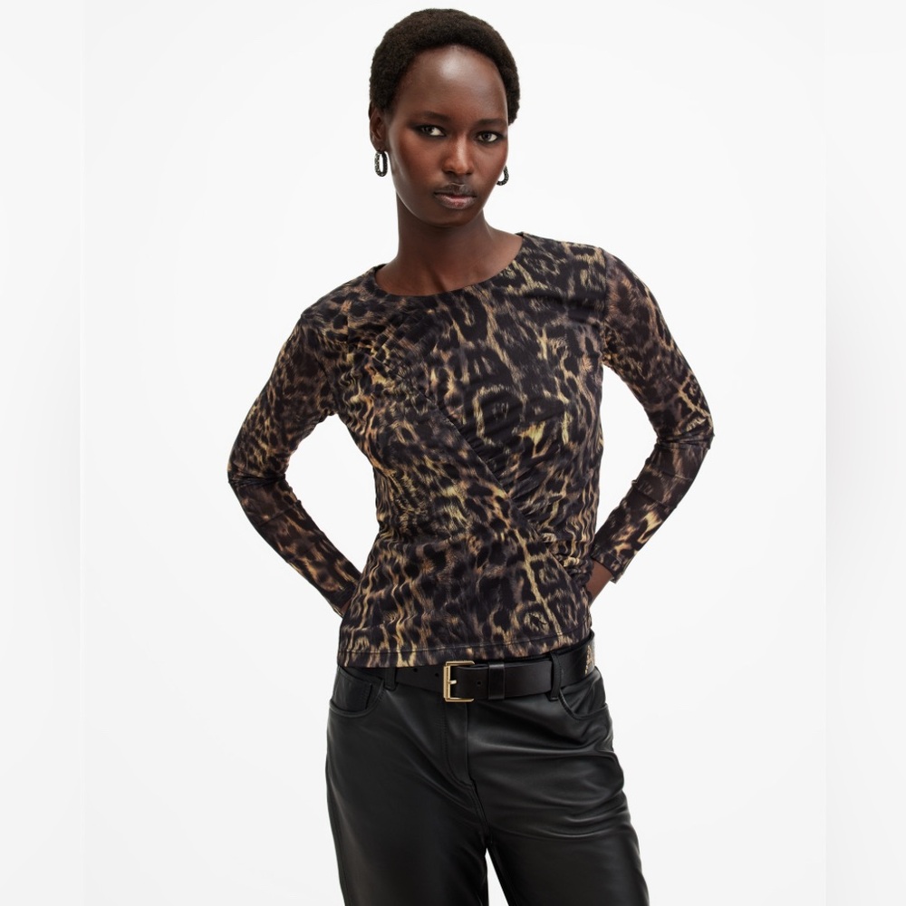 Libra Mesh Animal Print Top - SZ M